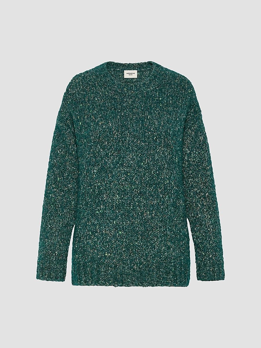 Women's Tweed Alpaca Yarn Sweater - Dark Green - Size XS