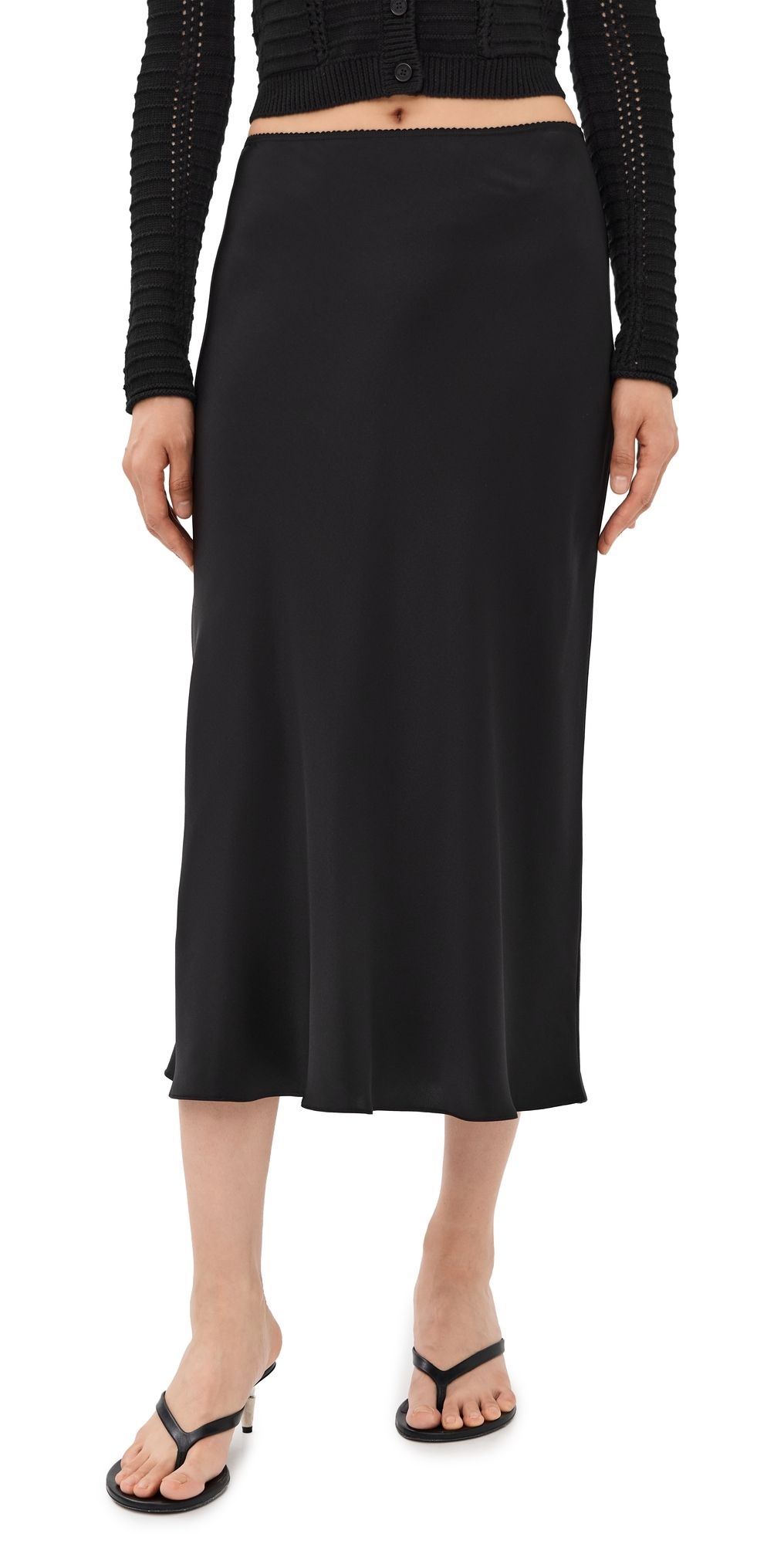 Sablyn Miranda B Scallop Trim Bias Cut Pull On Skirt Black XS
