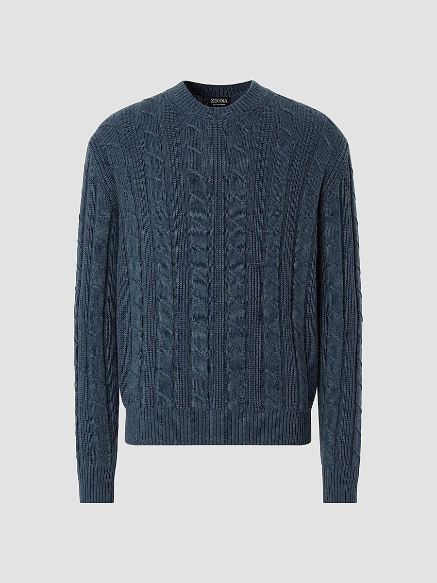 ZEGNA Men's Oasi Cashmere Crewneck Sweater - Light Blue - Size 46