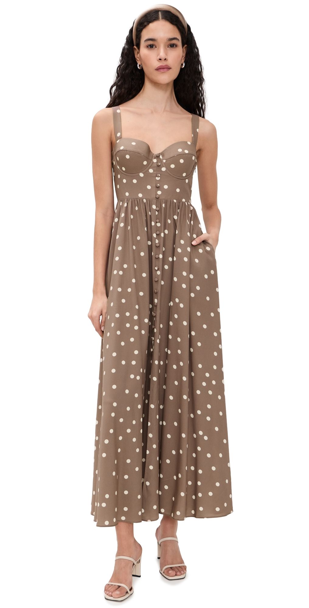 L'AGENCE Rosette Maxi Dress Cardamom/Ecru Polka Dot XL