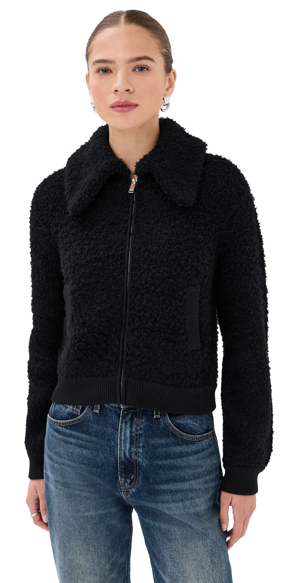 Sablyn Cody Collared Sherpa Zip Up Jacket Black L