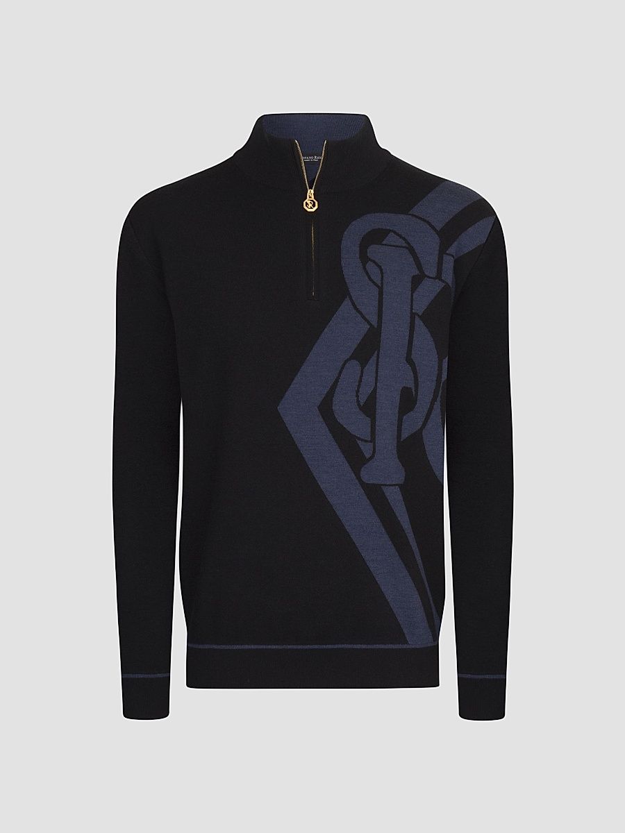 Men's Zip Mock Neck Sweater - Black - Size 46