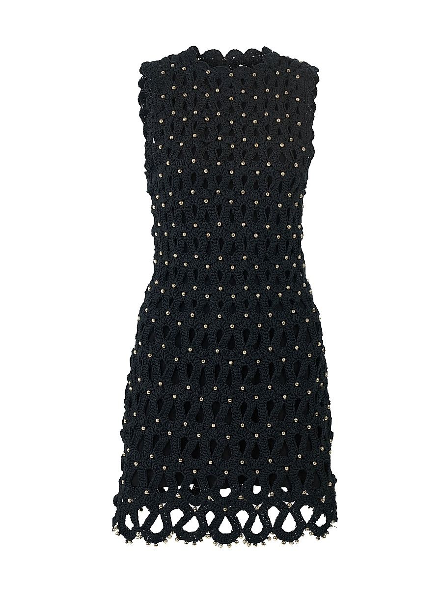 Women's Embellished Corded Crochet Cotton Minidress - Black - Size Medium