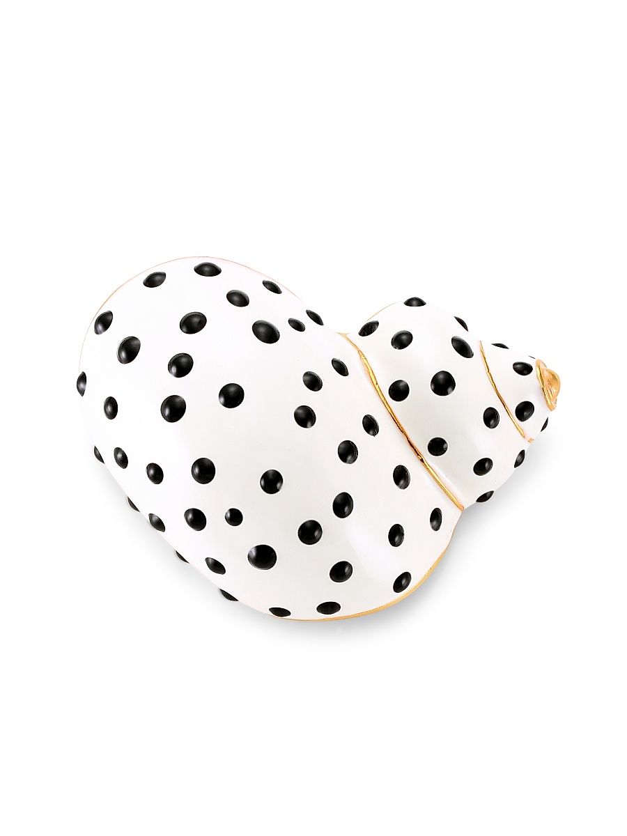 Women's Black Dotted White Enamel Snail Shell Pin - White Black
