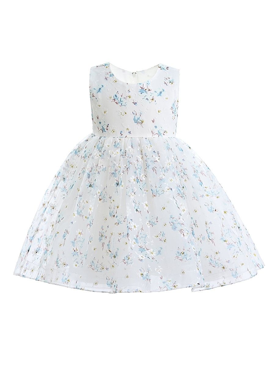 Baby Girl's Floral Print Bow Dress - Blue - Size 24 Months