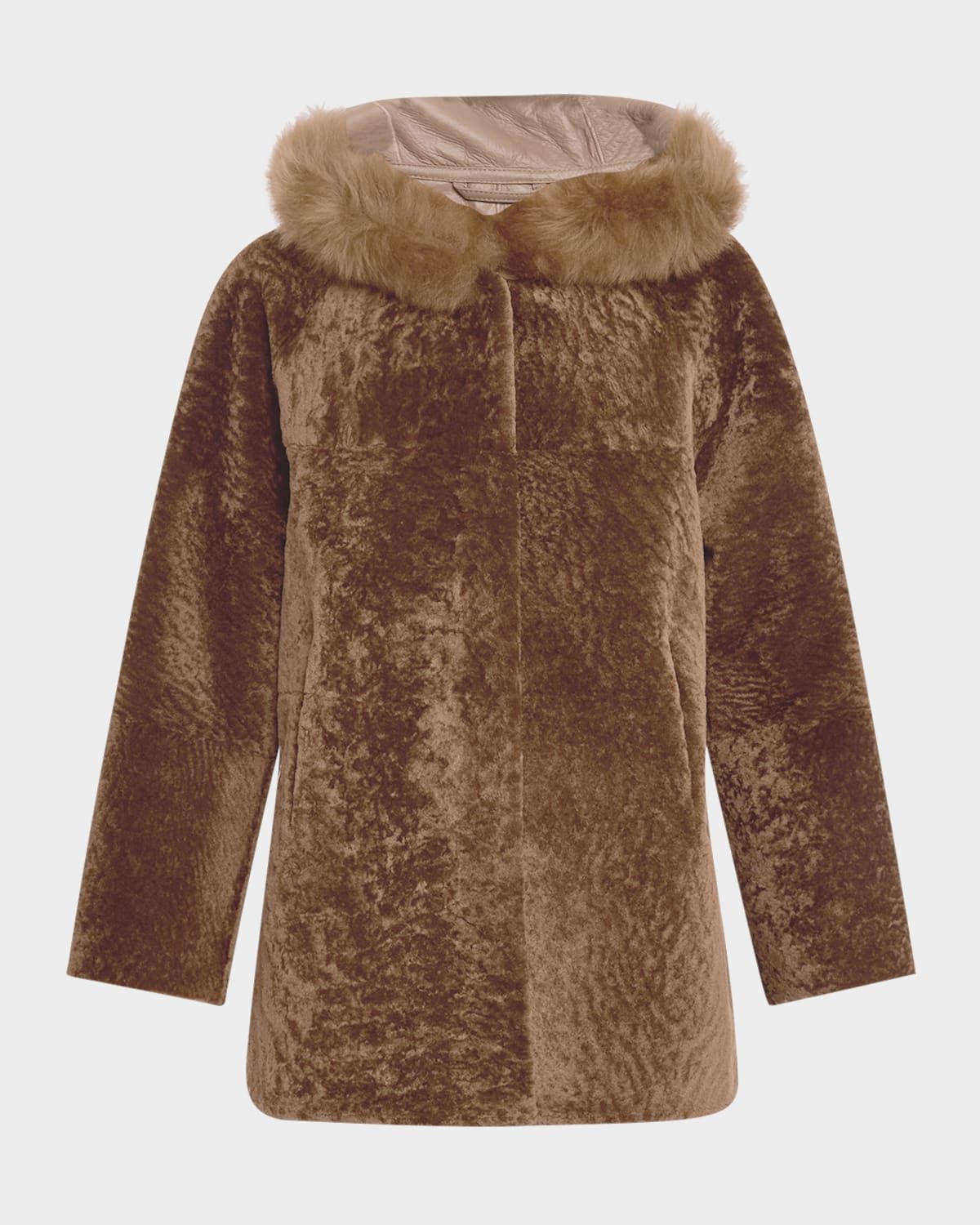Reversible Textured Lamb Shearling Parka With Merinillo Lamb Shearling Trim