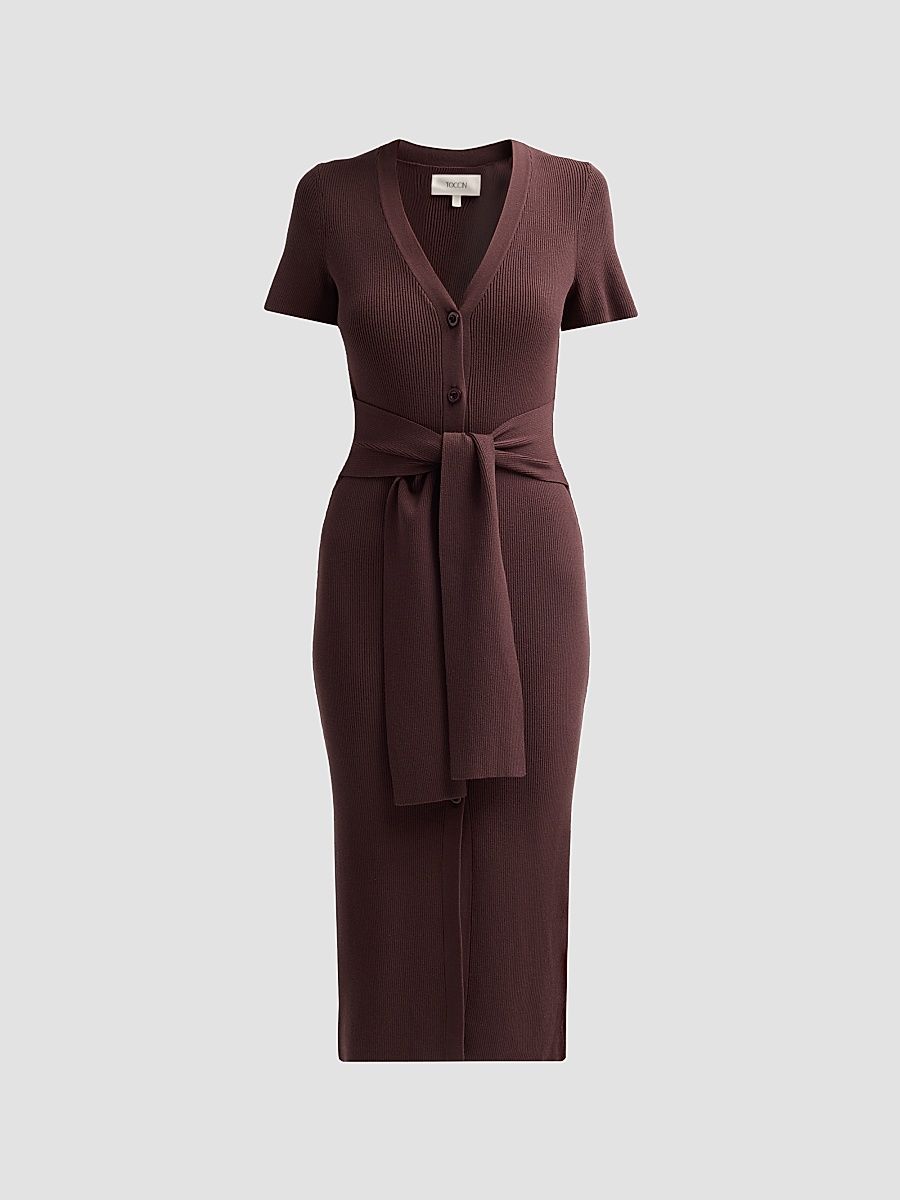Women's Agnes Short-Sleeve Cardigan Midi Dress - Espresso - Size XS