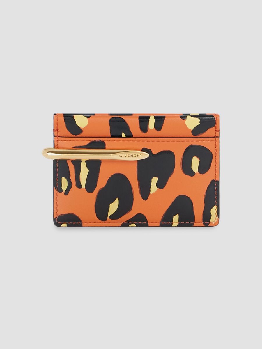Givenchy Women's Pinch Card Holder in Leather with Leopard Print - Black Orange