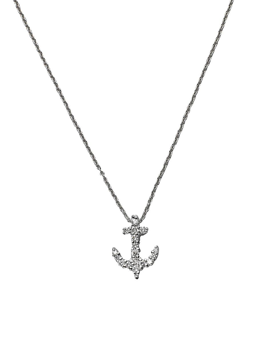 Women's Tiny Treasures 18K White Gold & Diamond Anchor Pendant Necklace - White Gold
