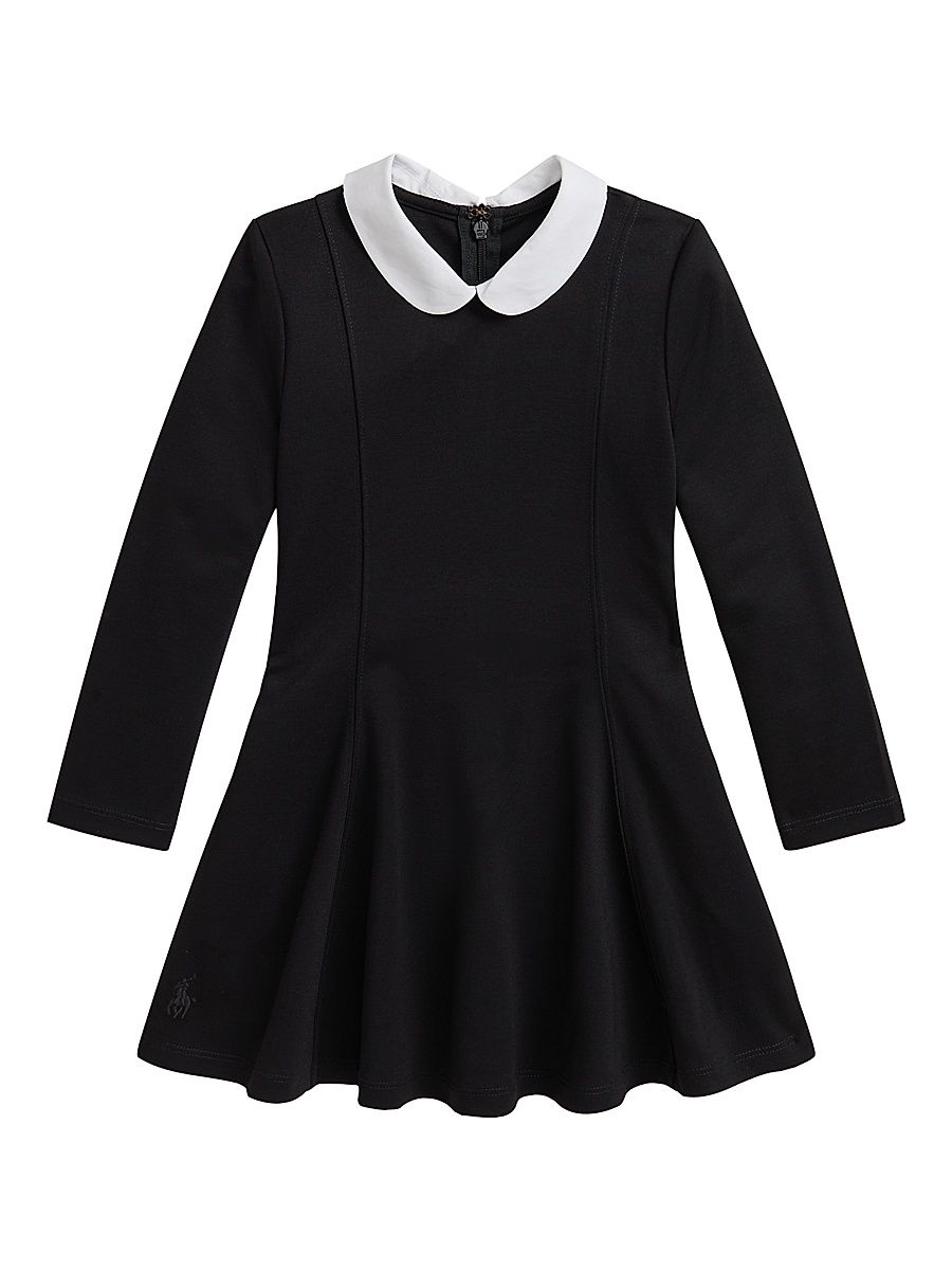 Little Girl's & Girl's Ponte Collared Dress - Polo Black - Size 16