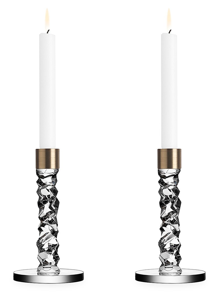 Carat 2-Piece Glass & Brass Candlestick Set - Size Small