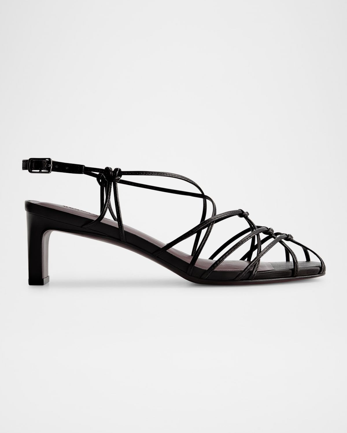 Strappy Leather Kitten Slingback Sandals