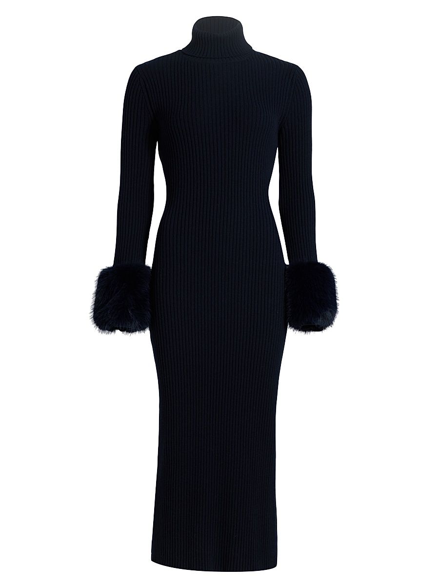 Women's Linda Rib-Knit Wool-Blend Midi-Dress - Navy - Size Medium