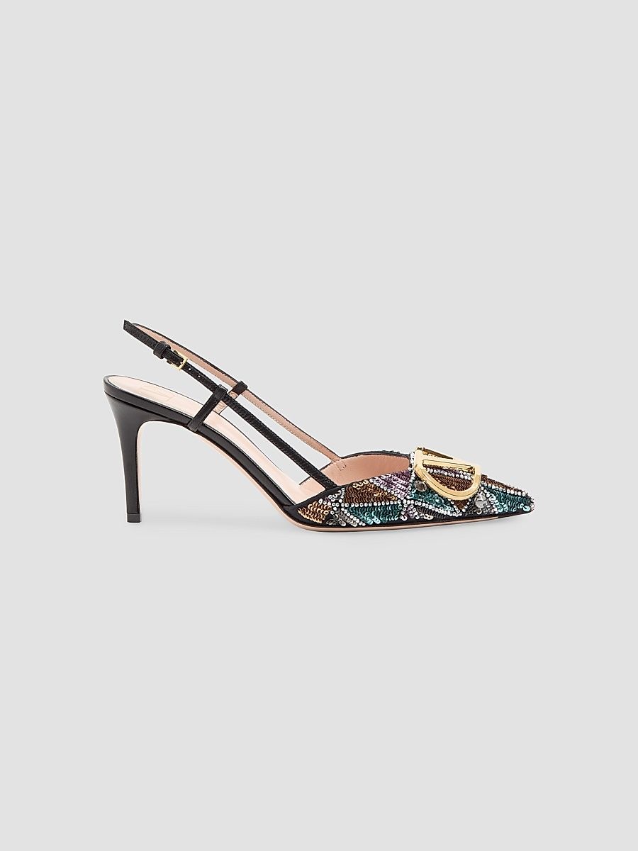 Valentino Women's Vlogo Signature Slingback Pumps With Embroidery 80mm - Multicolor - Size 9.5