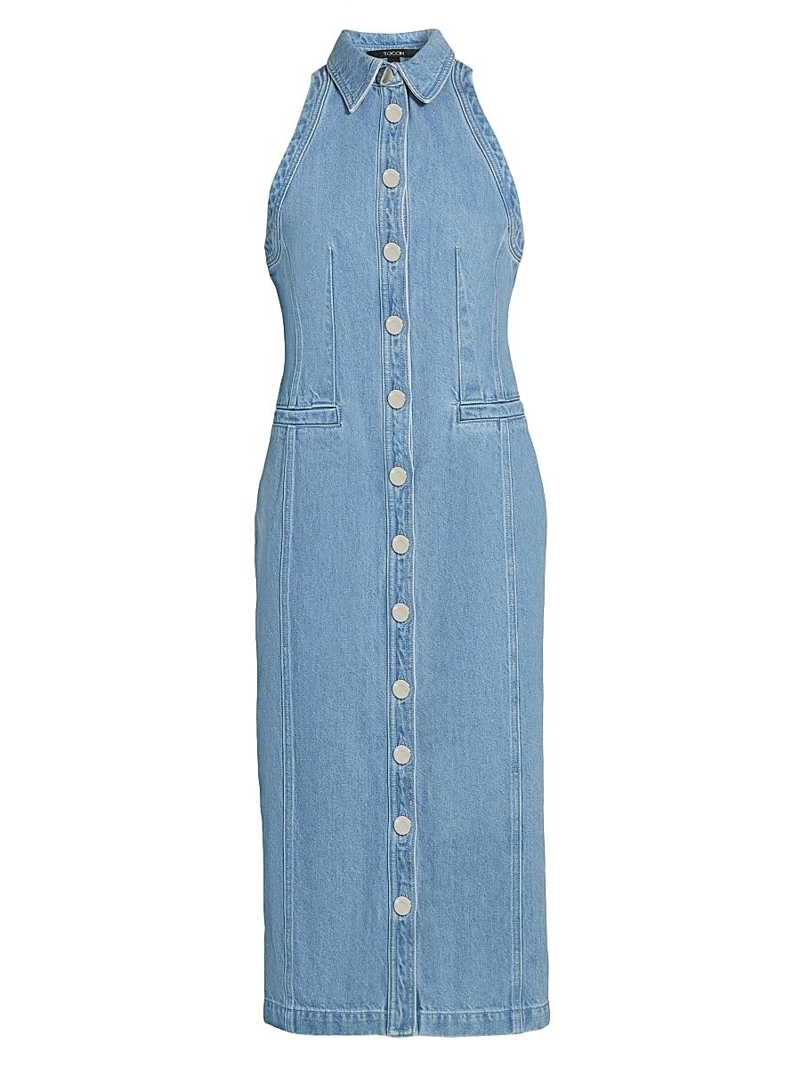 Women's Palmer Washed-Denim Button-Front Midi-Dress - Light Wash - Size 14