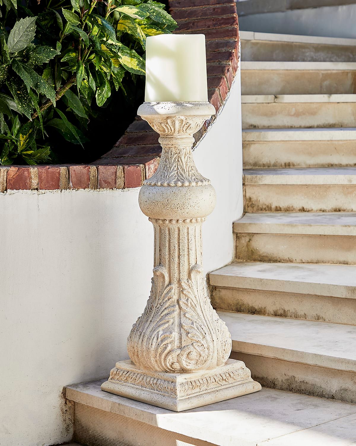 30" Outdoor Cast Stone Floor Candlestick