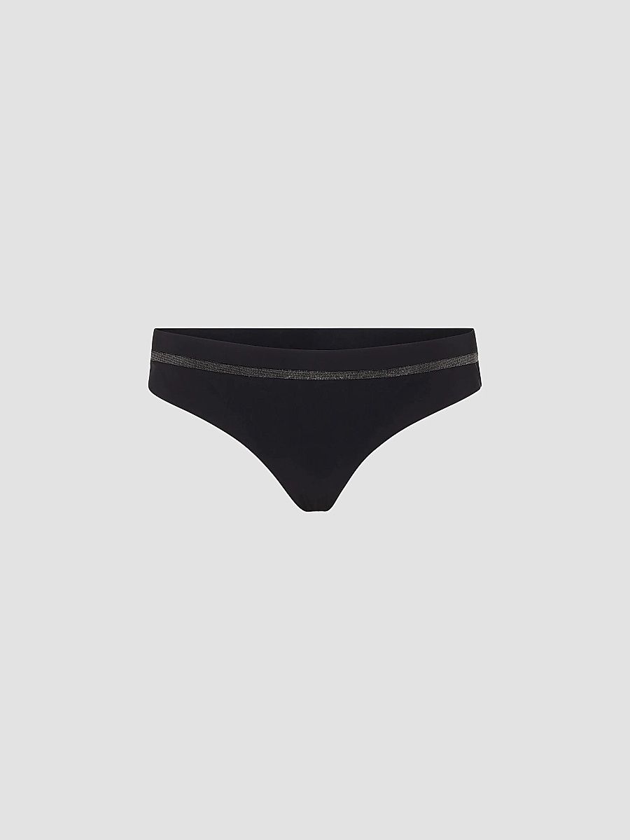 Brunello Cucinelli Women's Techno Jersey Bikini Bottoms with Monili - Black - Size 4