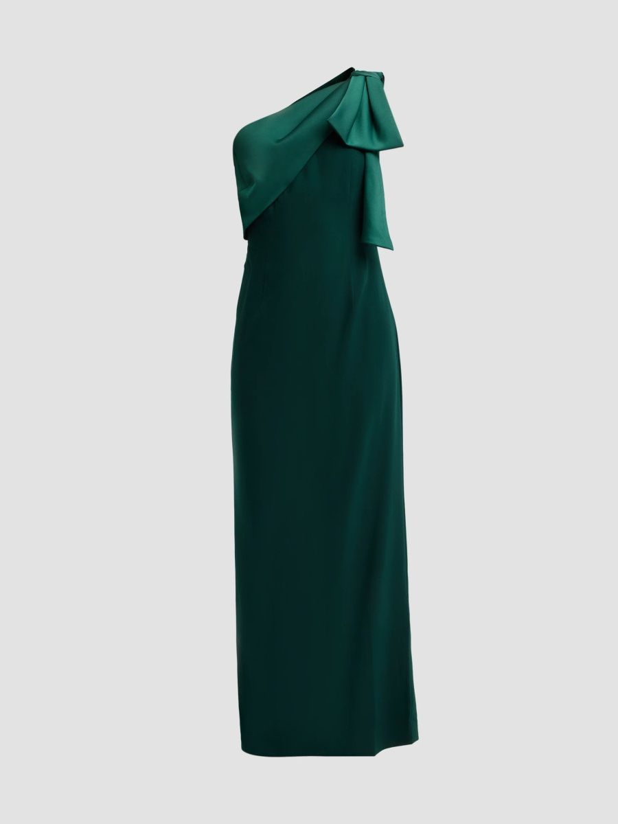 Women's Estrella Draped Bow One-Shoulder Gown - Loden - Size 14