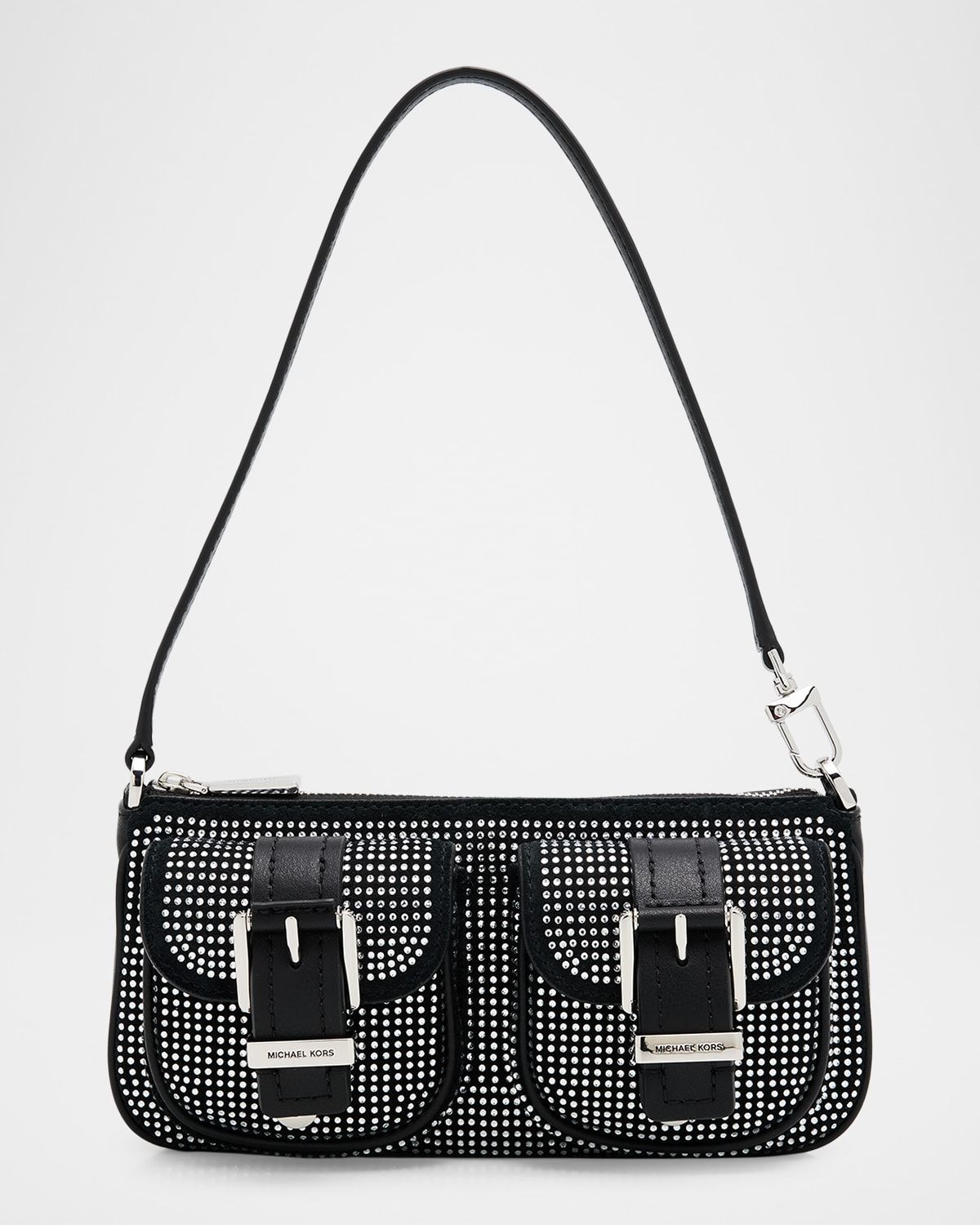 Zoe Small Rhinestone Suede Pochette Shoulder Bag