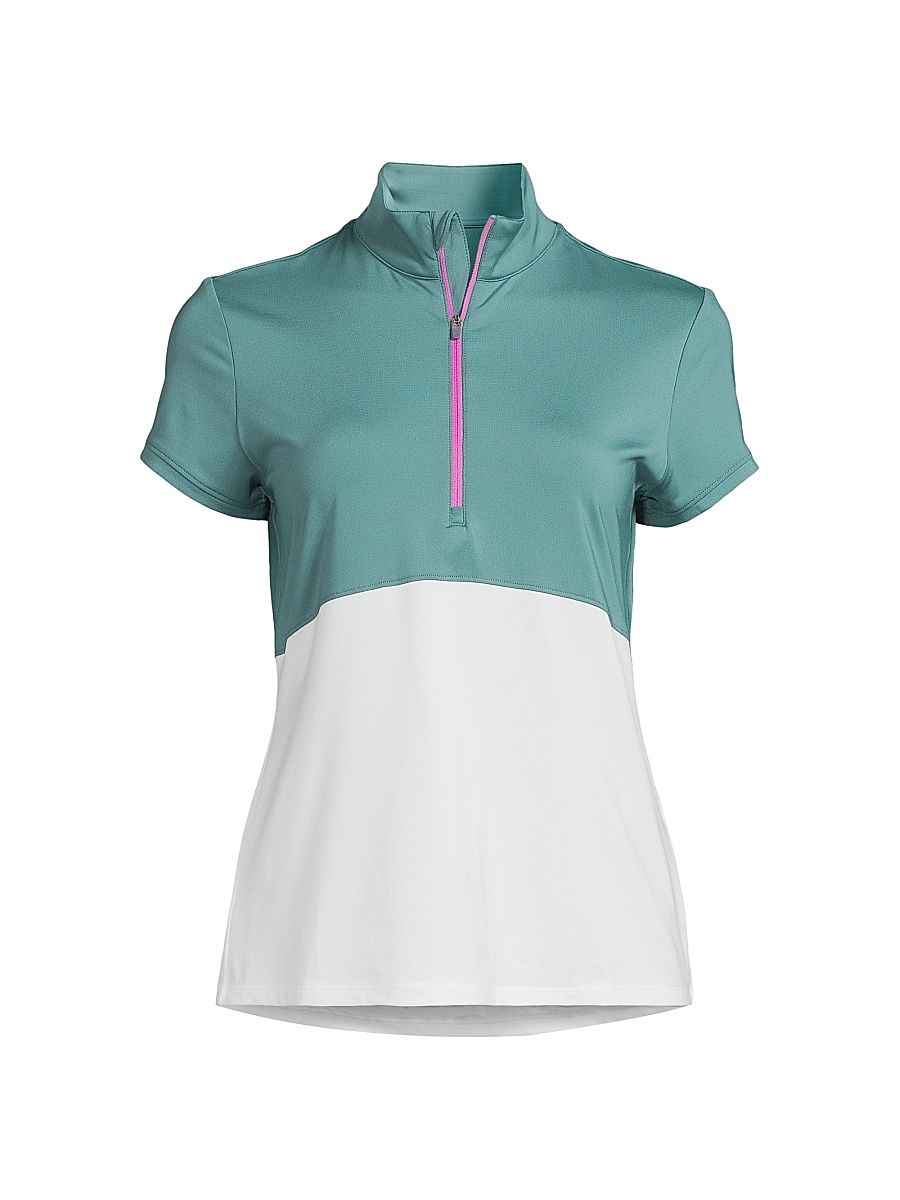 Women's Chelsea Colorblocked Mock Turtleneck Zip-Front Top - Blue Smoke - Size XS