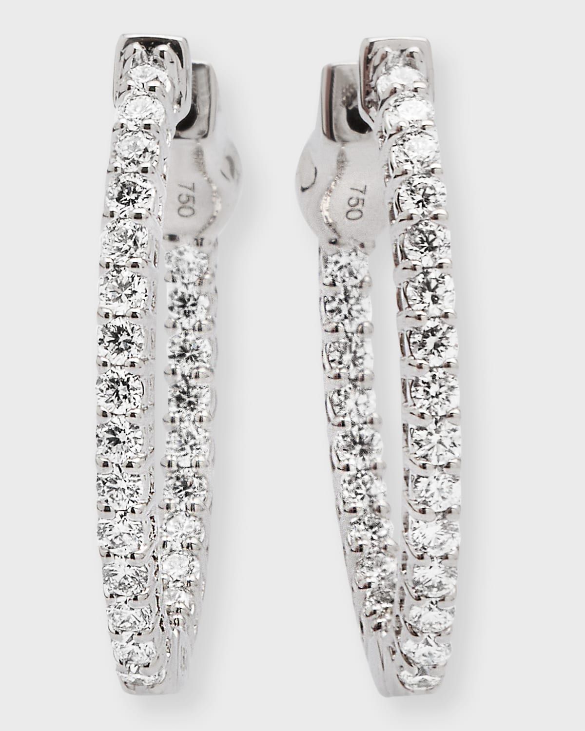 18K White Gold Diamond Hoop Earrings, 0.75tcw, 0.75"L