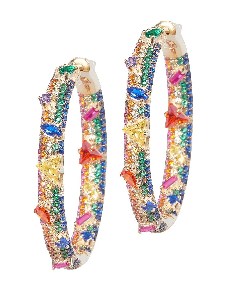 Women's Novelty Electric 14K-Gold Vermeil & Crystal Hoop Earrings - Rainbow