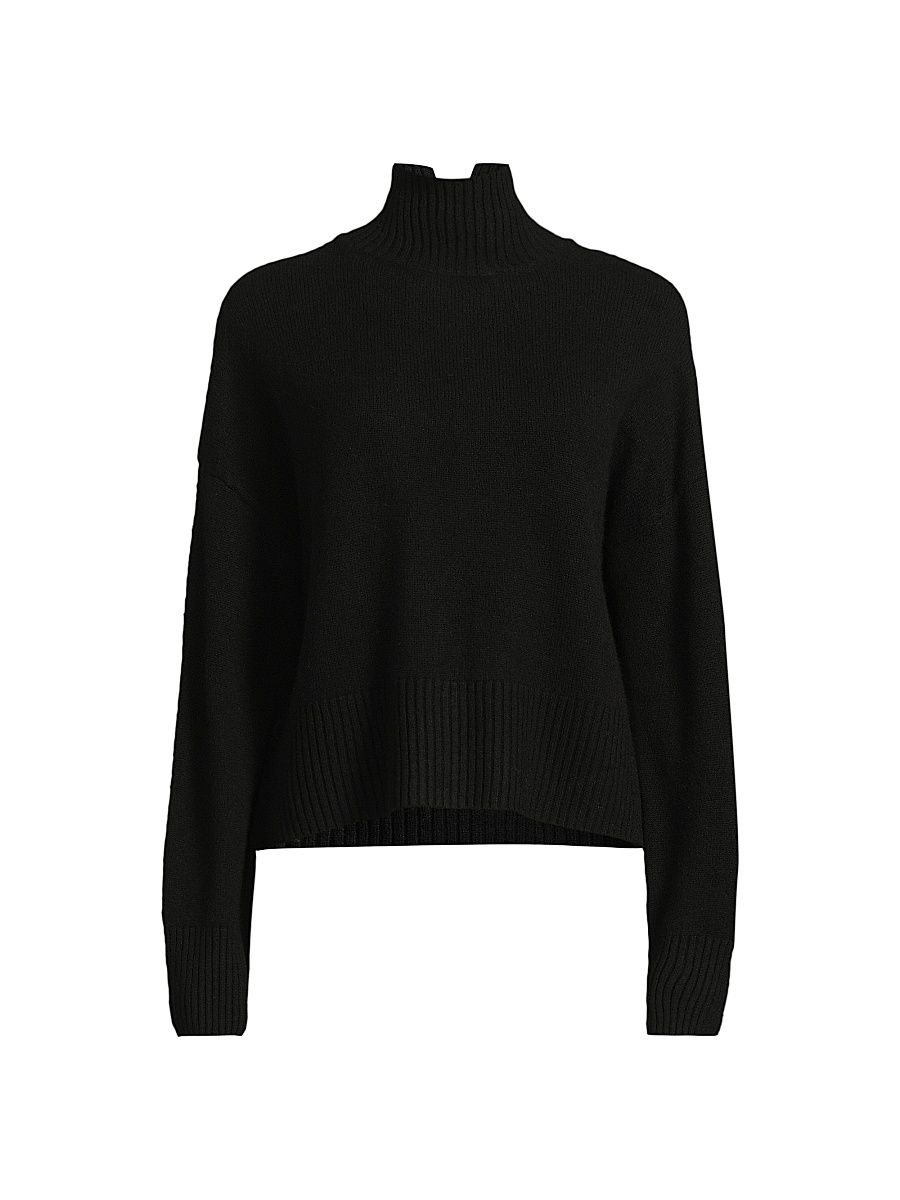 Women's Heavy Cashmere Funnel Neck Sweater - Black - Size XL