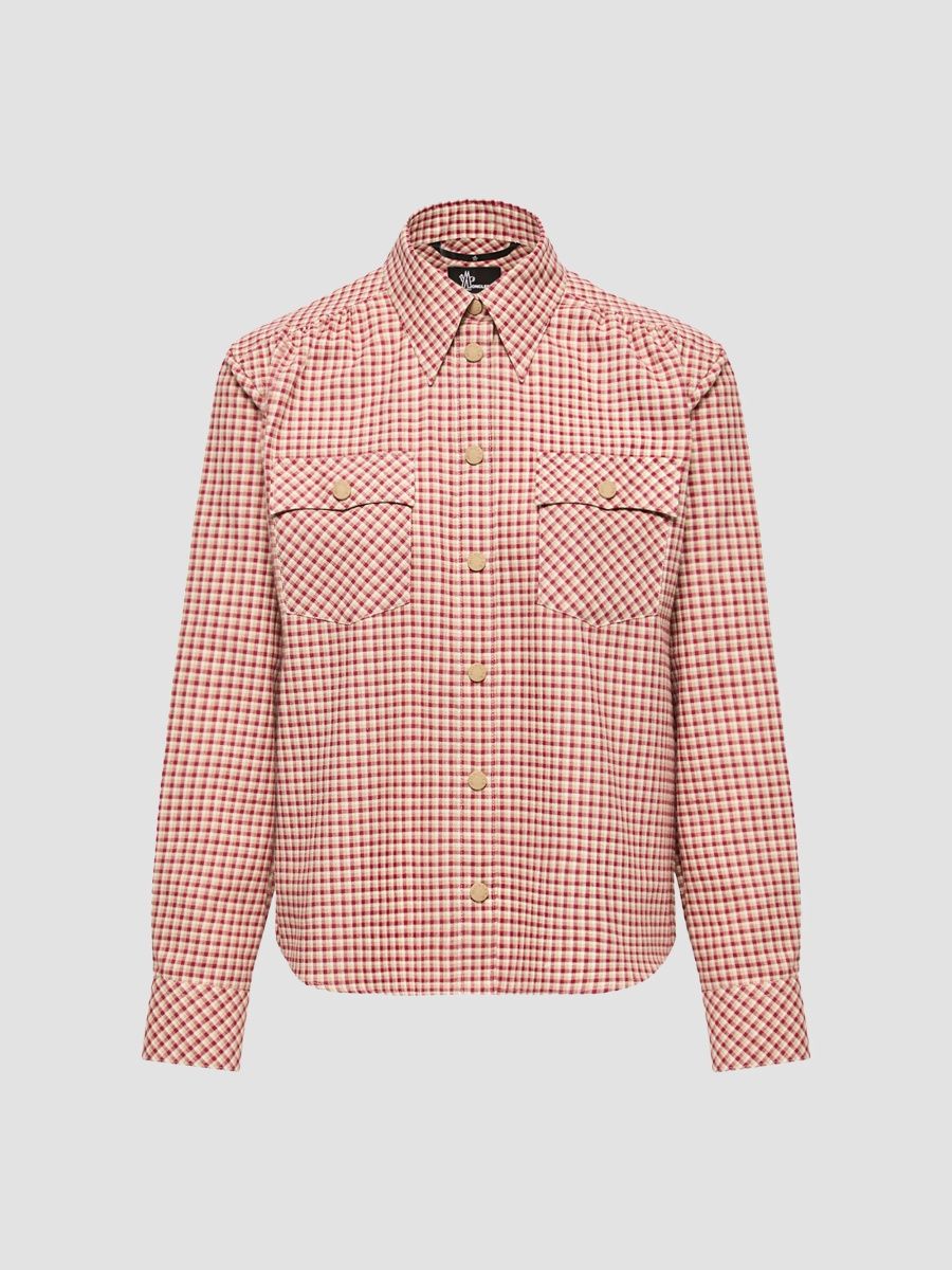 Moncler Grenoble Women's Check Cotton Long Sleeve Shirt - Cherry Pink - Size Large