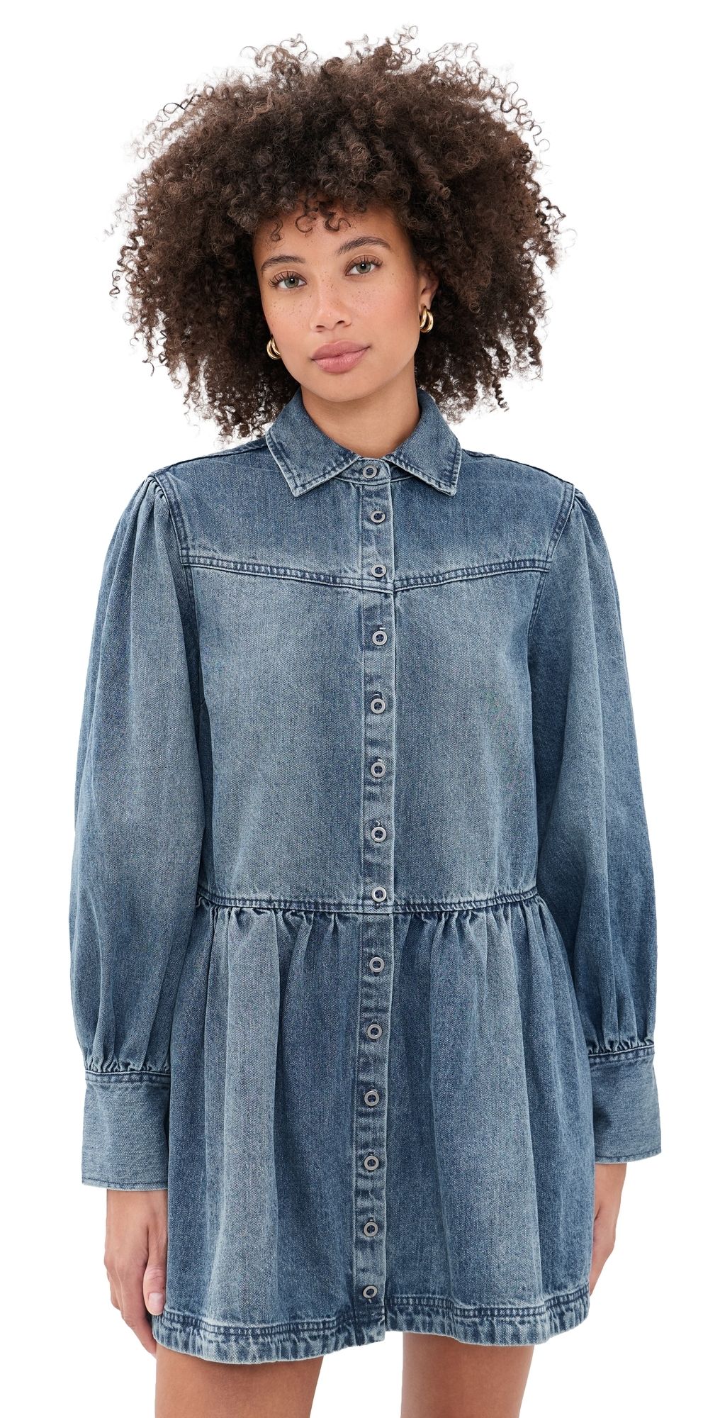 Free People Marris Denim Mini Dress Washed Mid Blue Wash M