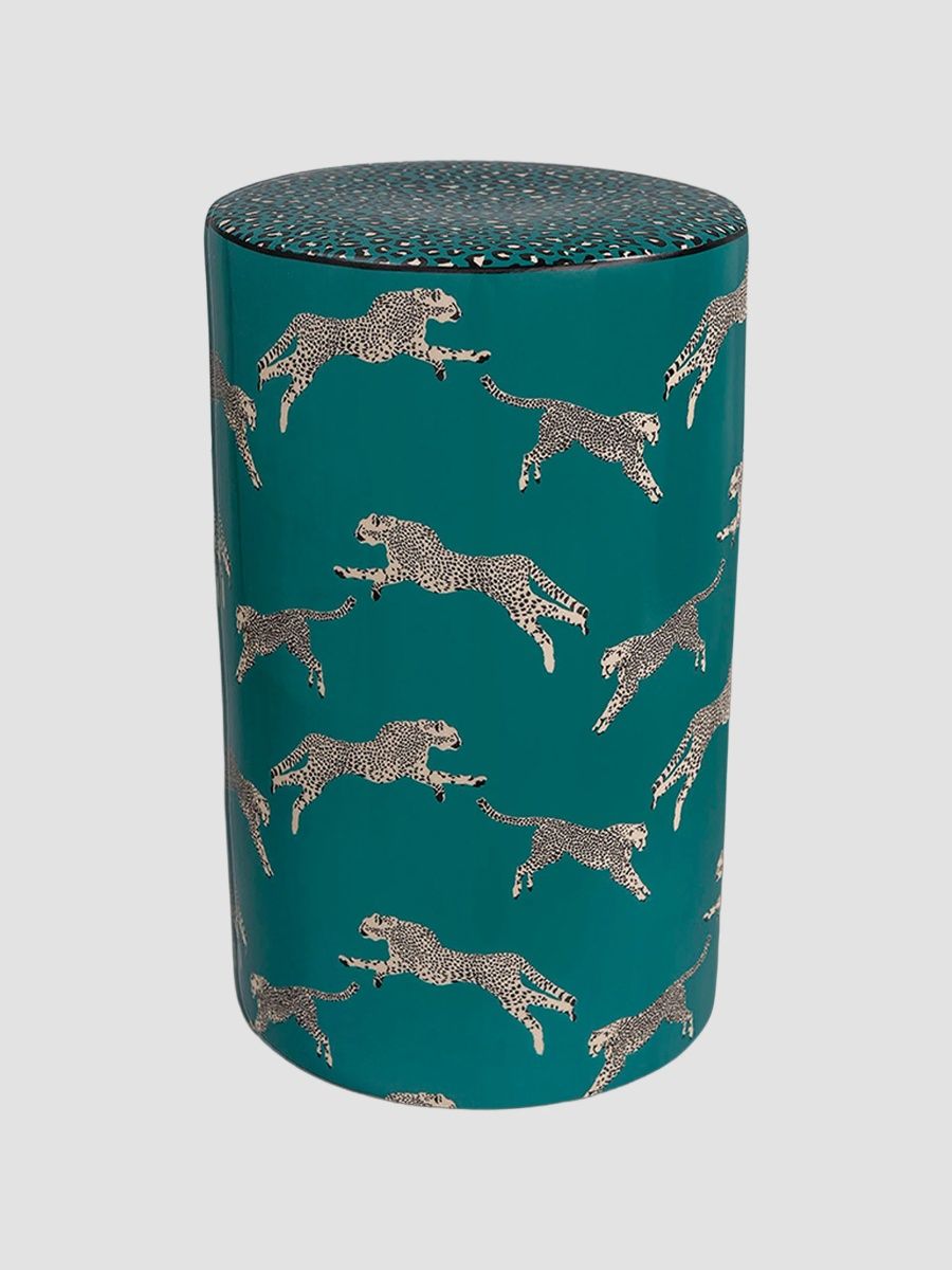 Leaping Cheetah Garden Stool - Teal