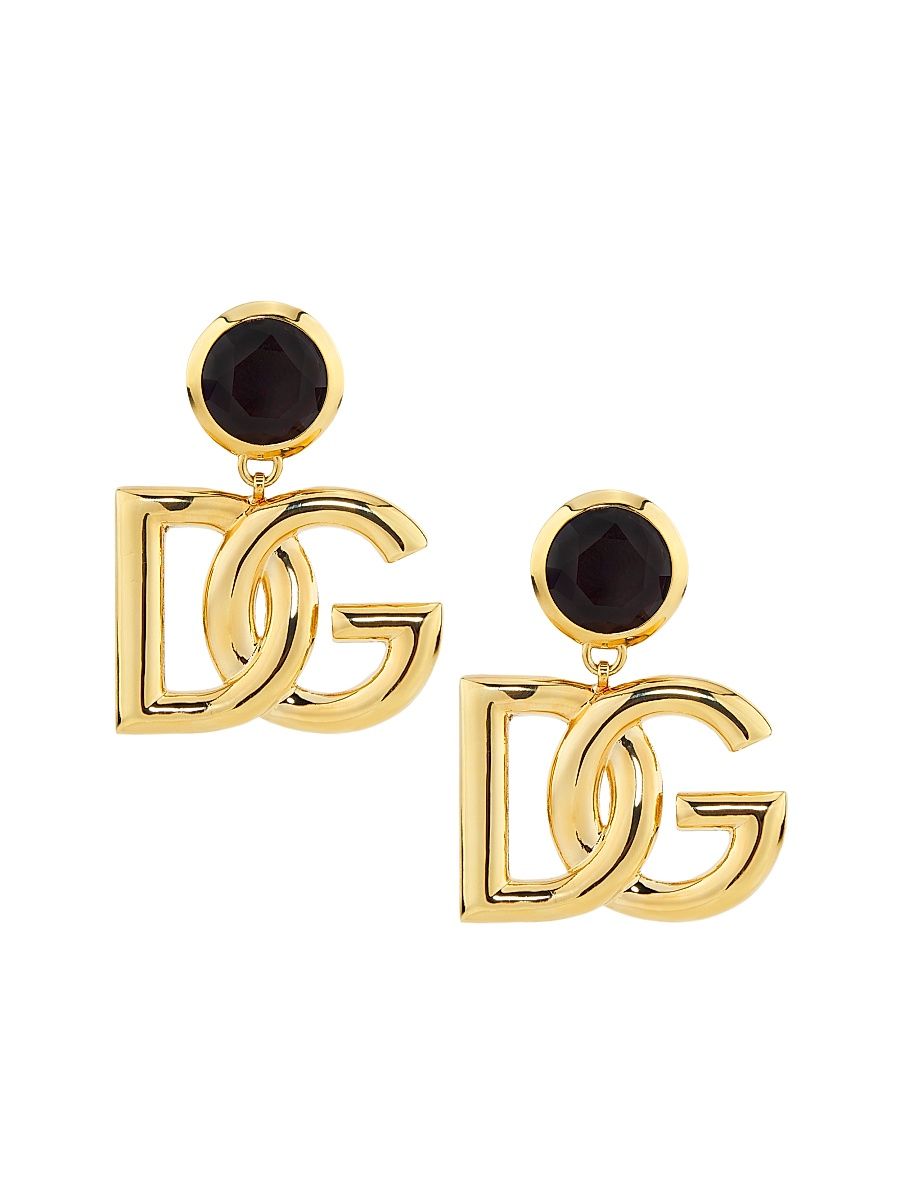 Women's Goldtone Logo & Crystal Clip-On Drop Earrings - Gold