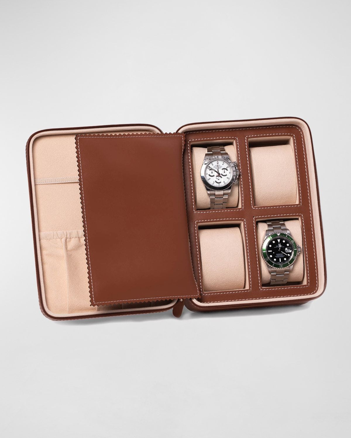 Men & apos;s Leather 4-Watch Accessory Travel Case
