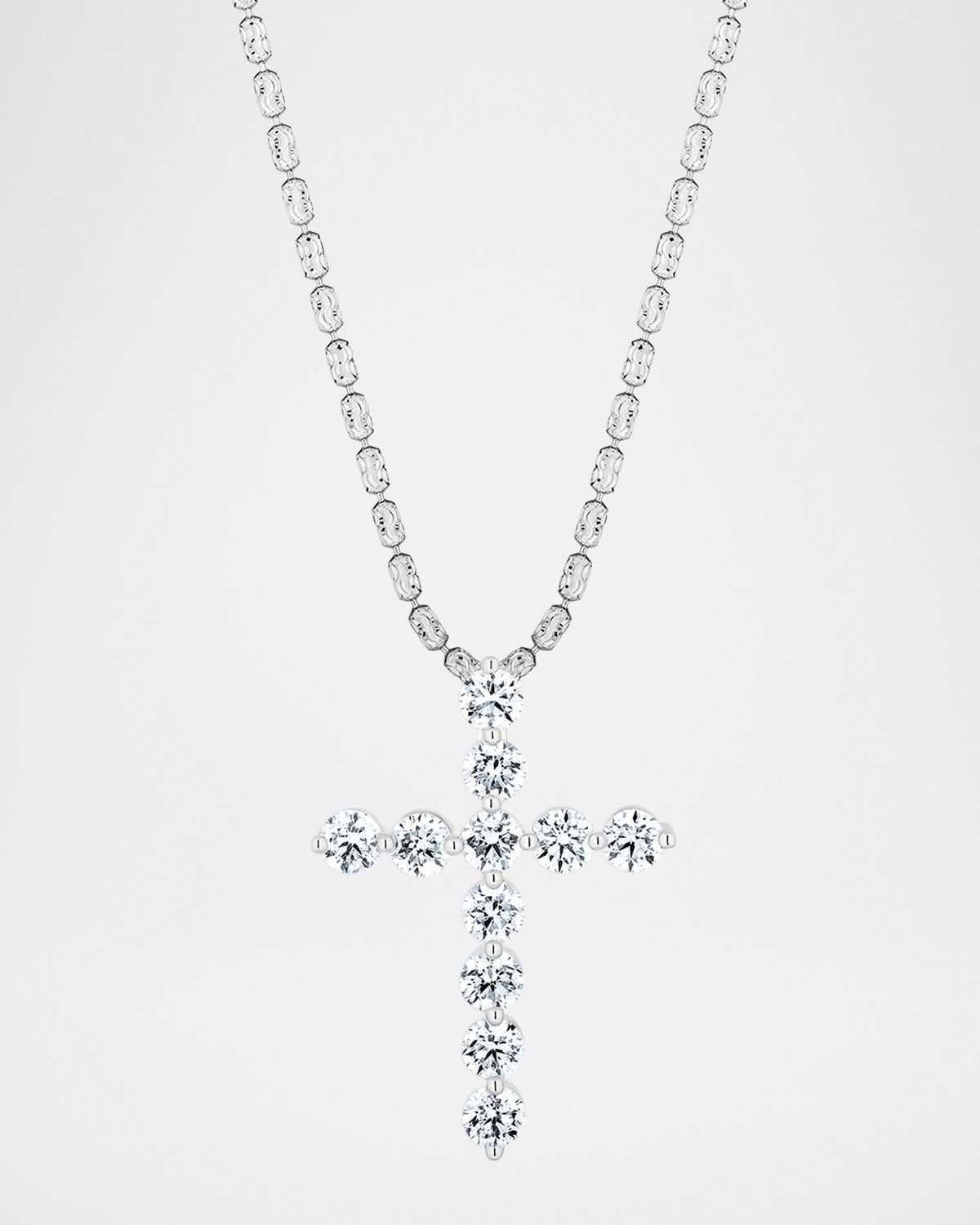 18K White Gold Single Prong Diamond Cross Necklace, 6.6tcw