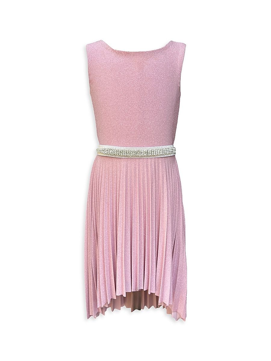 Girl's Glitter Pleated High-Low Dress - Rose - Size 12