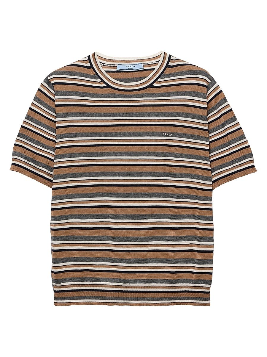 Women's Short-Sleeved Striped Jersey T-Shirt - Brown Multi - Size 4