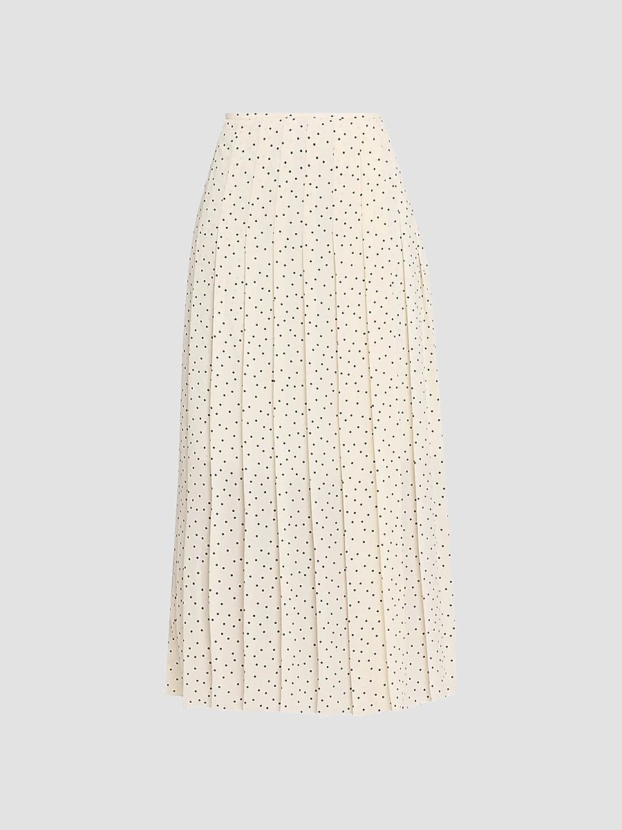 Women's Polka Dot Pleated Midi Skirt - Ivory Multi - Size 00