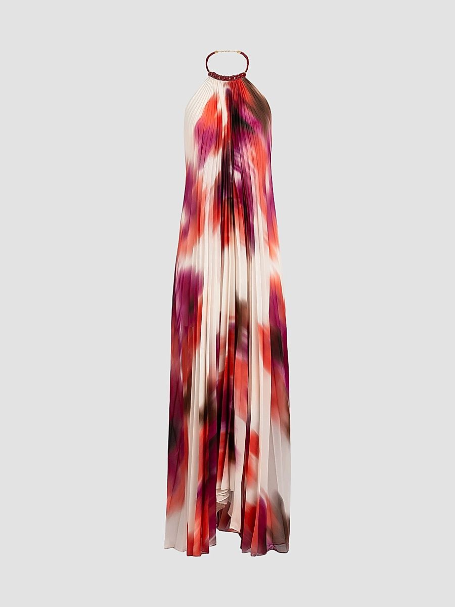 Women's Constanza Printed Pleated Halter Maxi Dress - Rouge Floral - Size XS