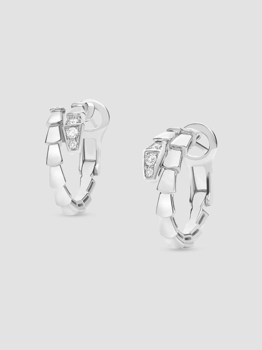 BVLGARI Women's Serpenti Viper 18K White Gold & 0.18 TCW Diamond Hoop Earrings - White Gold