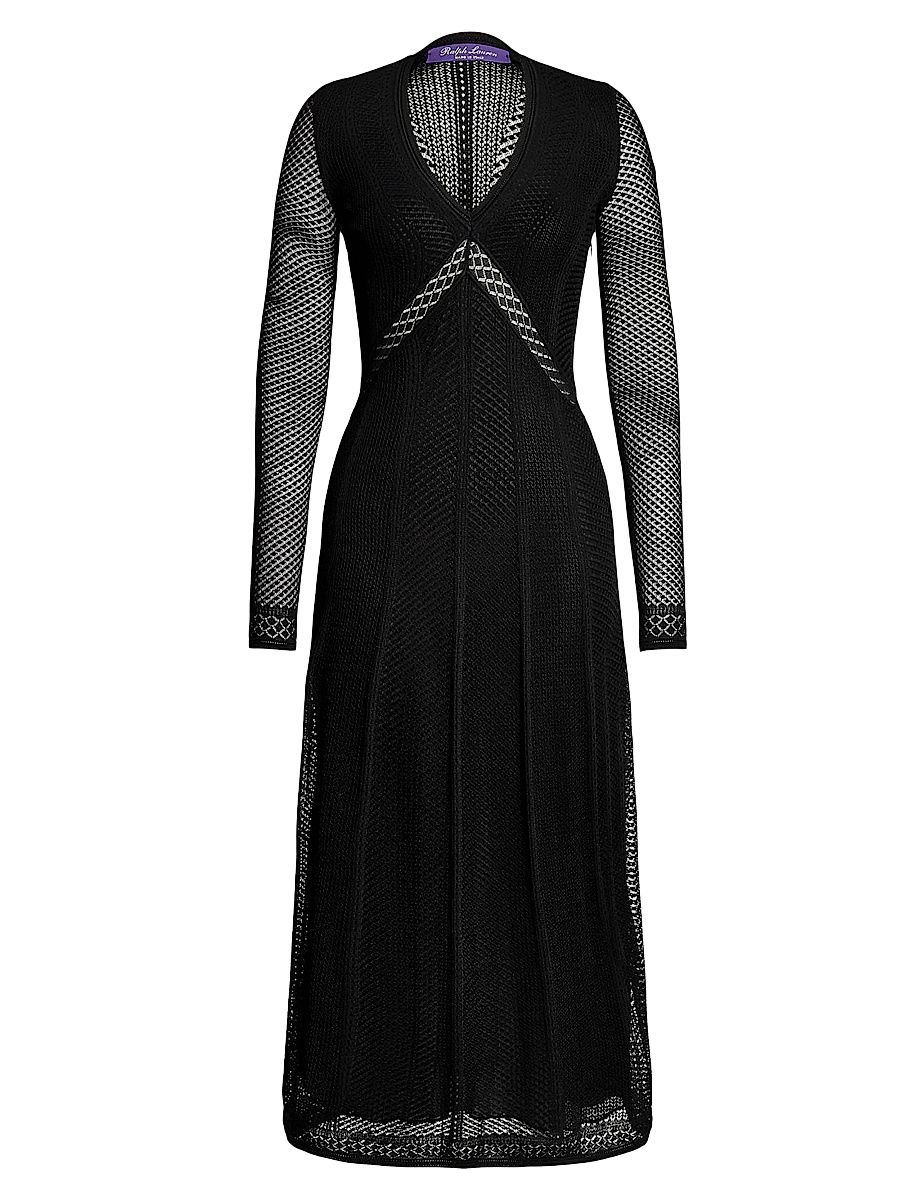 Women's Geometric Engineered Silk Midi-Dress - Black - Size XS