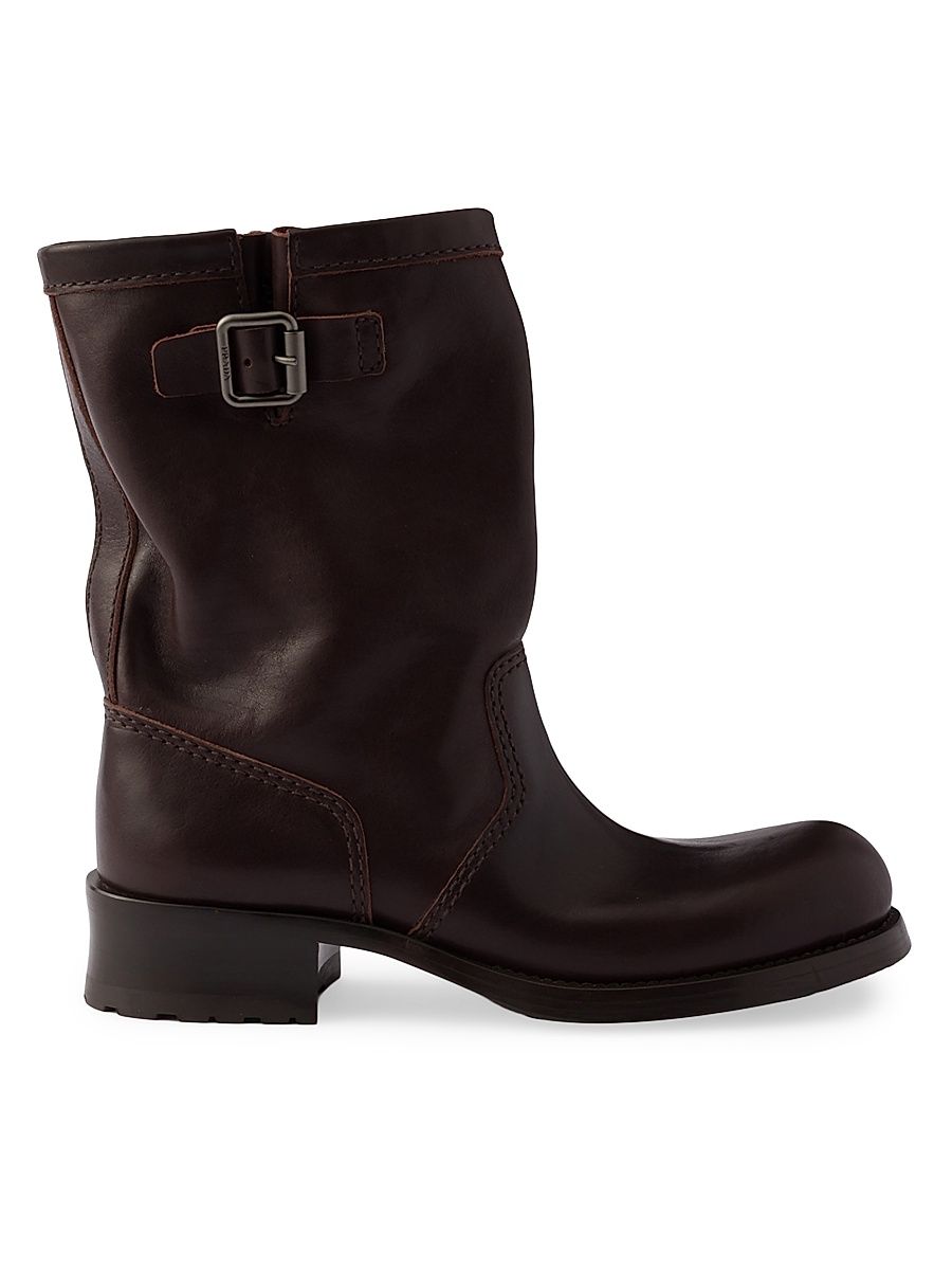 Women's Leather Mid-Calf Boots - Dark Brown - Size 10.5