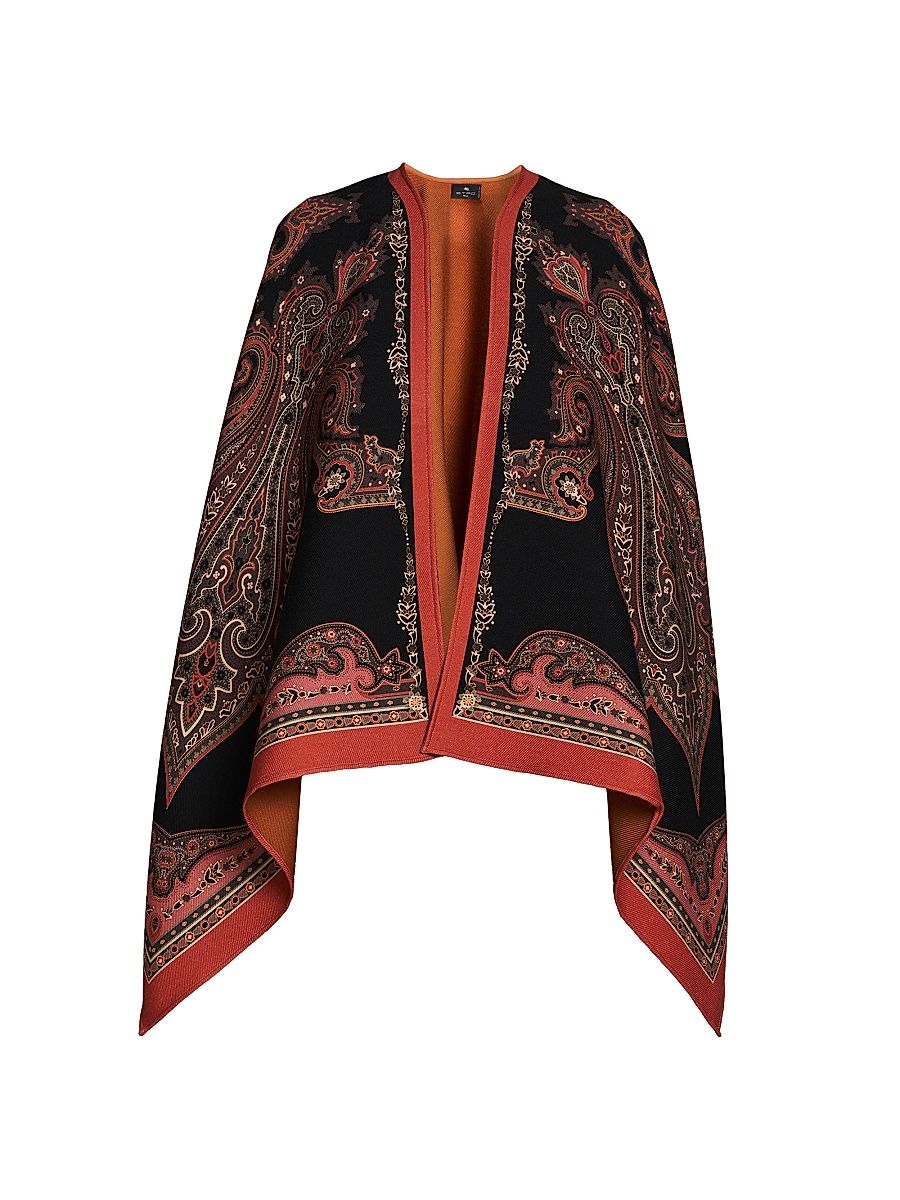 Women's Paisley Wool-Blend Cape - Multicolor Black Base