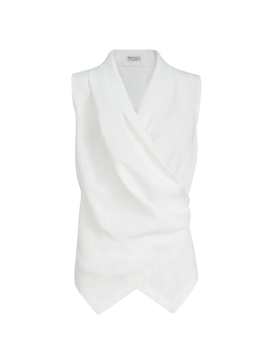 Women's Viscose and Linen Fluid Twill Vest with Monili - White - Size XL