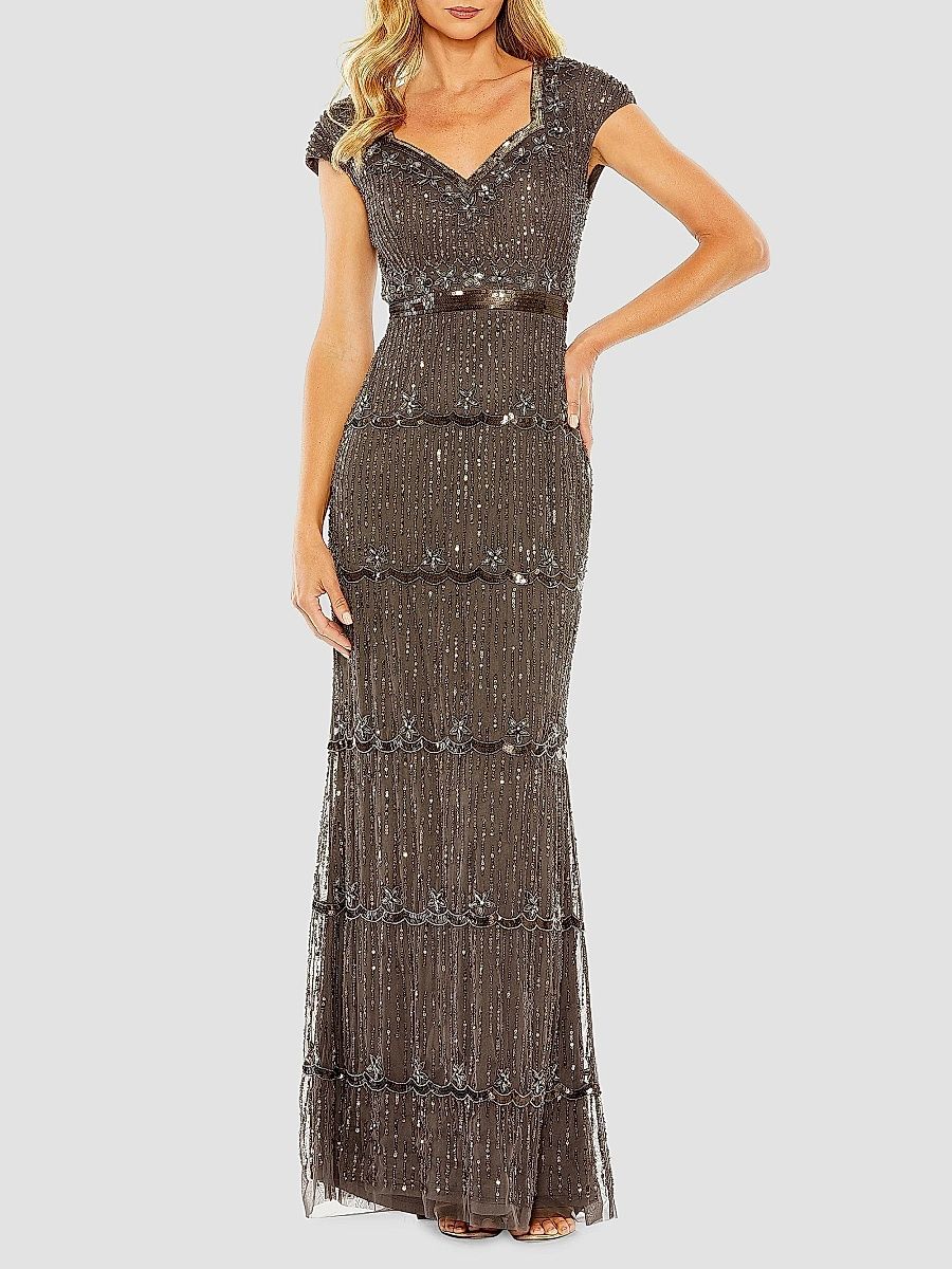 Mac Duggal Women's Embellished Cap Sleeve Gown - Charcoal - Size 12
