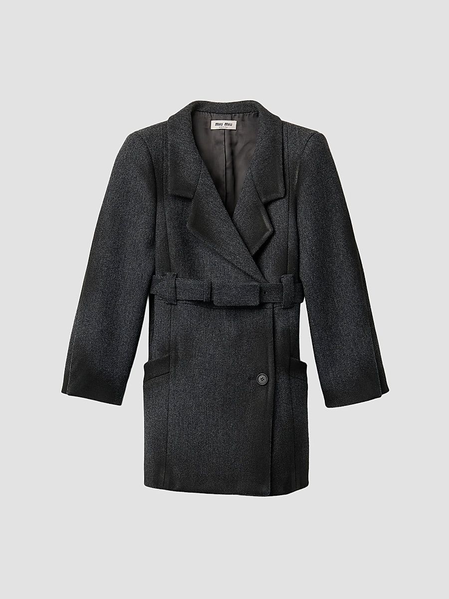 Women's Double-Breasted Double Wool Jacket - Grey - Size 6