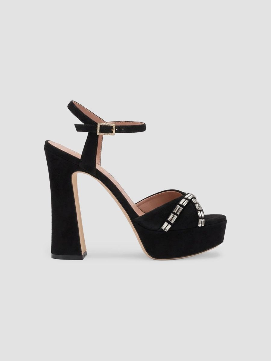 Malone Souliers Women's Keaton 125MM Embellished Suede Platform Sandals - Black - Size 6
