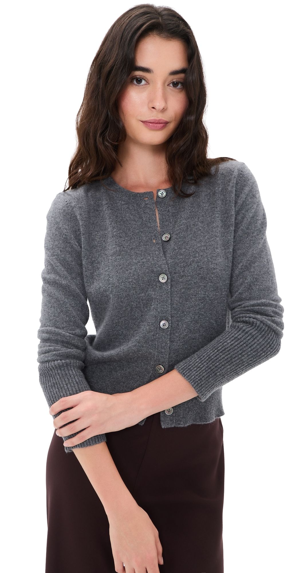 La Ligne Solid Lean Lines Cashmere Cardigan Grey S