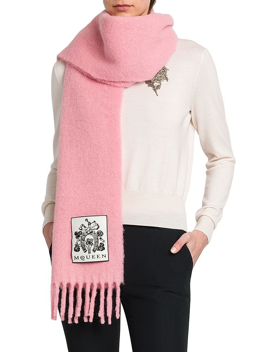 Women's Logo Patch Fringe Scarf - Cocktail Pink