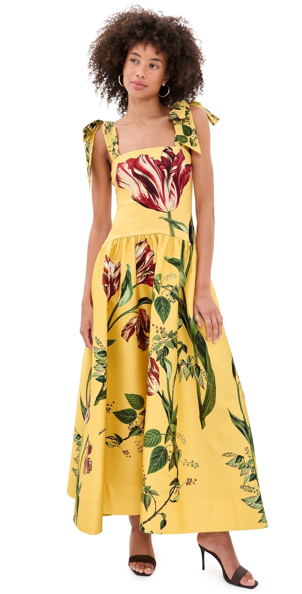 ALICE + OLIVIA Oriana Tie Strap Drop Waist Midi Dress Soft Tulip Tuscany 6
