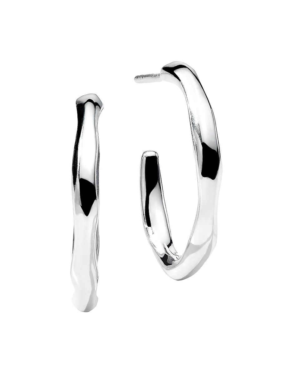 Women's Glamazon Sterling Silver Squiggle Hoop Earrings/2.6" - Silver