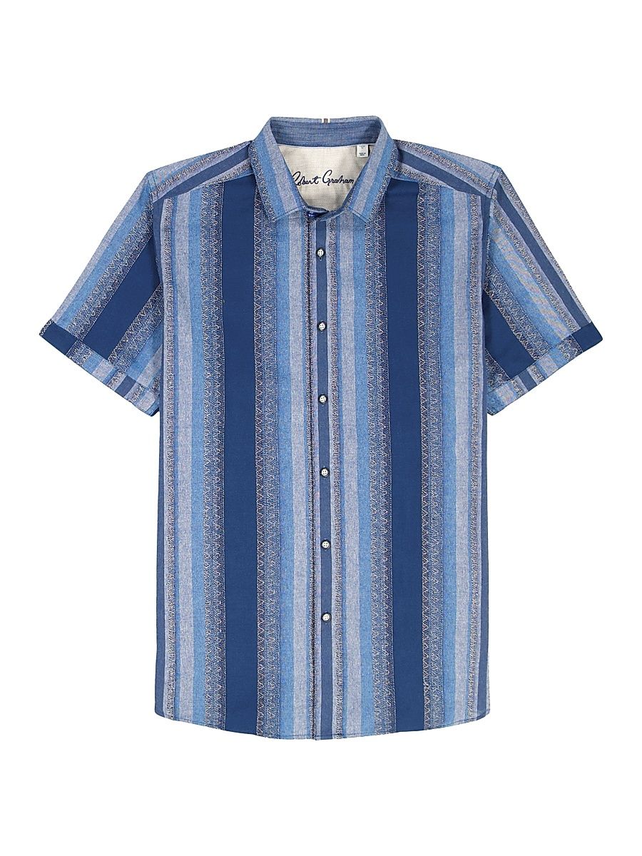 Men's Pembroke Striped Cotton Short-Sleeve Shirt - Indigo - Size XXL